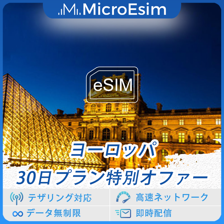 ヨーロッパ海外旅行用 eSIM 30日プラン特別オファー