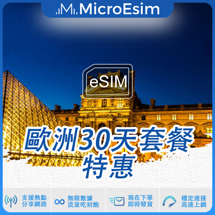 歐洲出國旅游上網 eSIM30天套餐 特惠