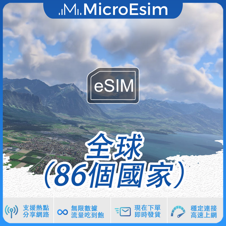 全球（86 個國家）出國旅游上網 eSIM