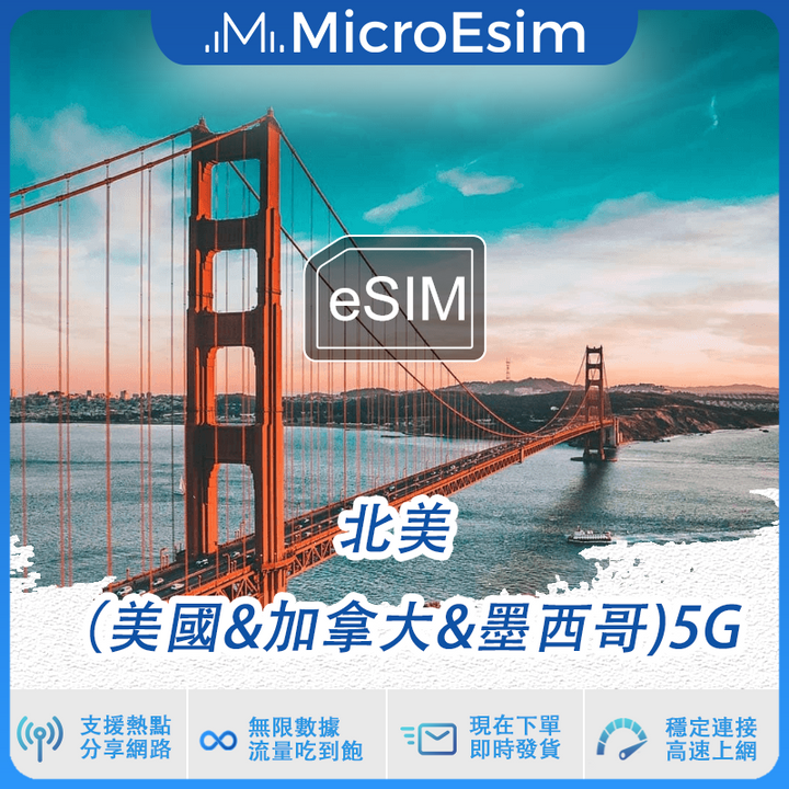 北美（美國&加拿大&墨西哥）出國旅游上網 eSIM 5G