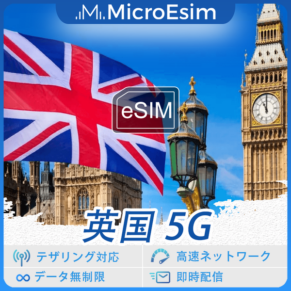 英国 海外旅行用 eSIM 5G