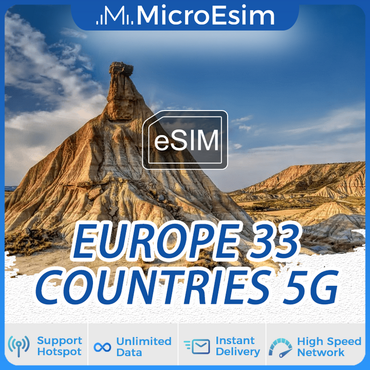 Europe 33 Countries Travel eSIM 5G