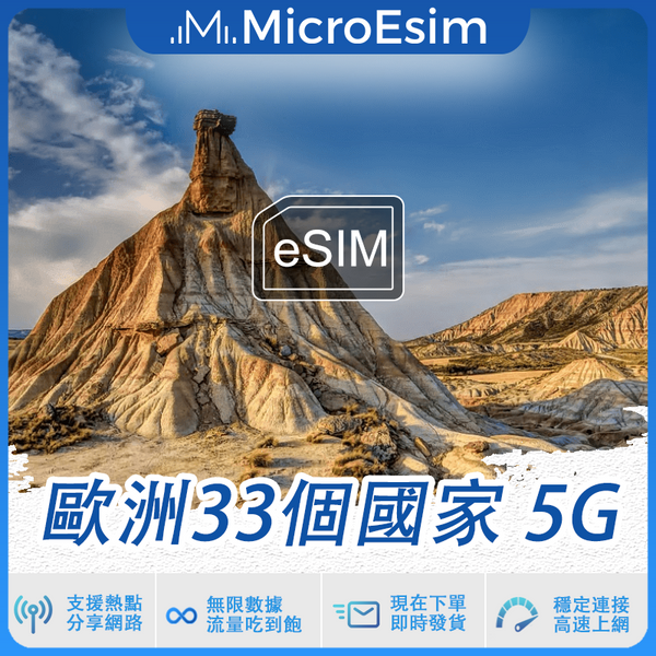 歐洲33個國家 出國旅游上網 eSIM 5G