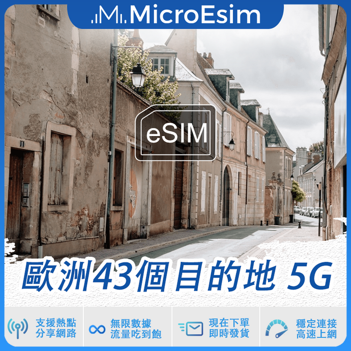 歐洲43個目的地 出國旅游上網 eSIM 5G